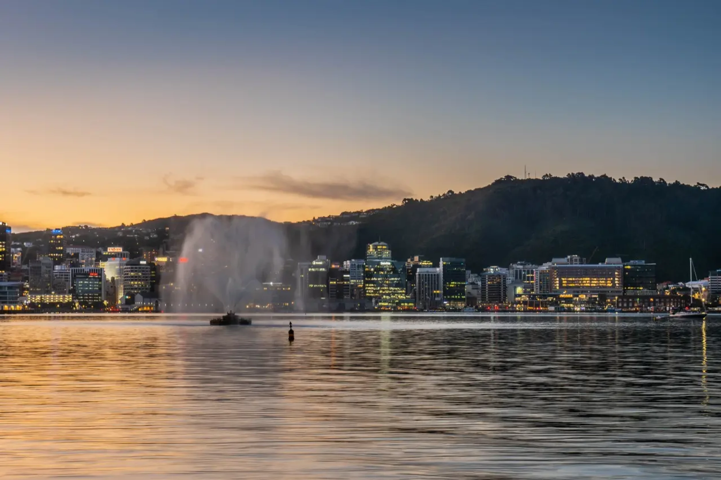 Carter Fountain at sunset Oriental Bay Wellington