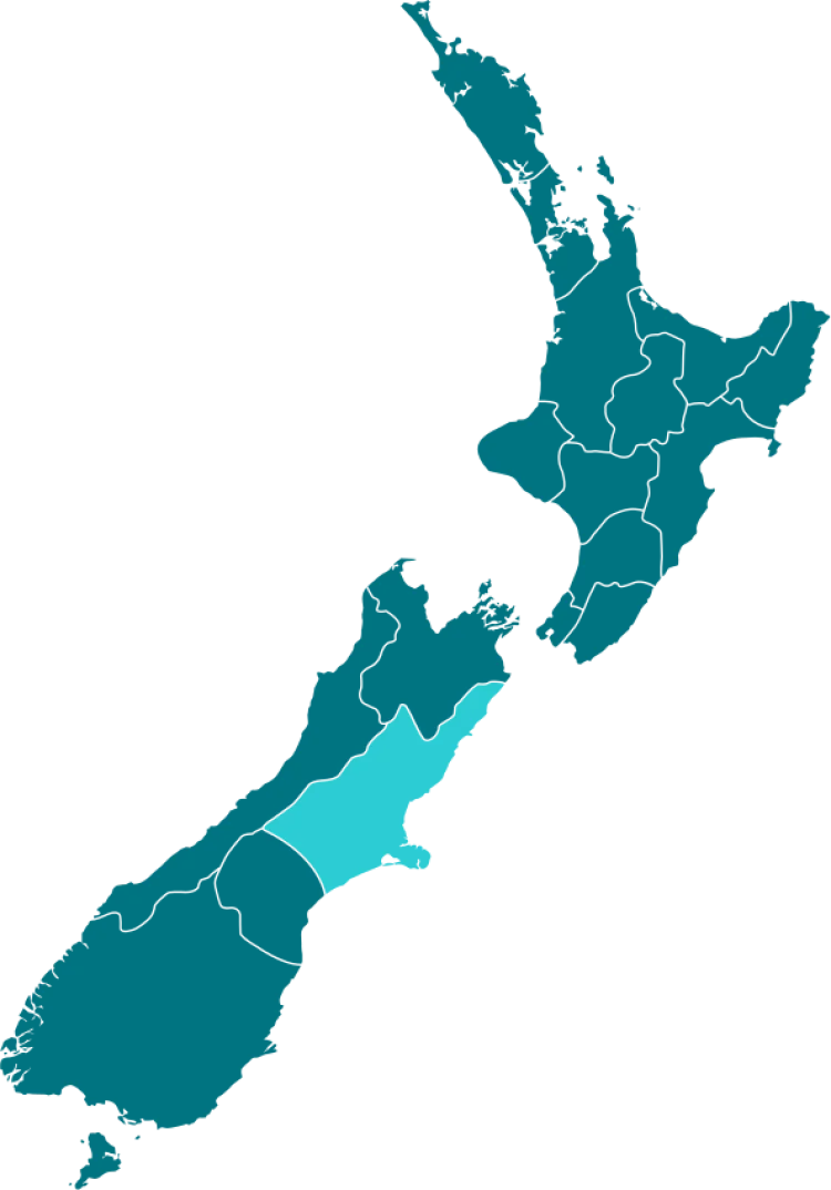 Waitaha Canterbury on NZ map