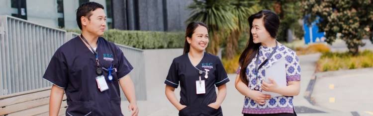 group of nurses chatting | source: internal photoshoot