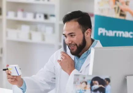 Pharmacist on the phone  (stock image)